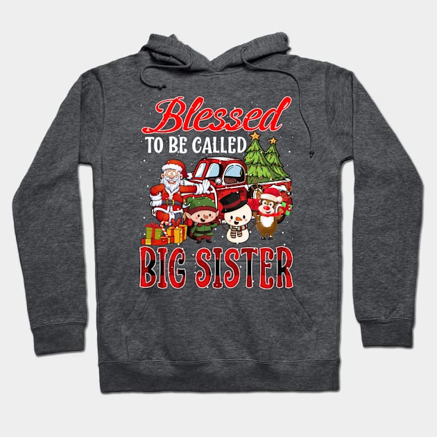 Blessed To Be Called Big Sister Christmas Buffalo Plaid Truck Hoodie by intelus